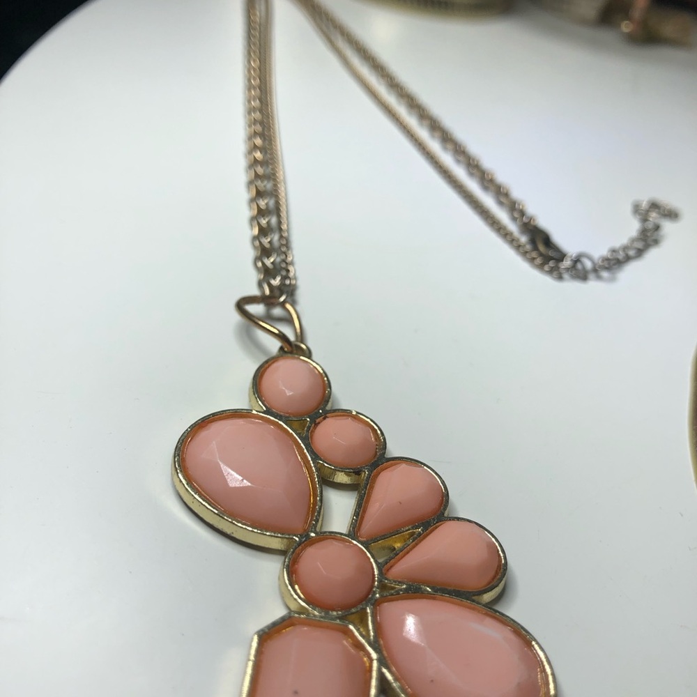 Gold-Tone Pink Teardrop Pendant Necklace
